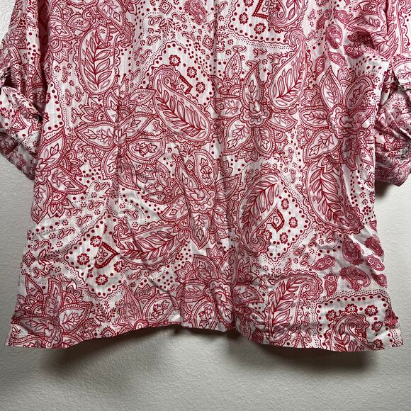 Karen Scott Petites Women's red and white paisley button-down blouse - Picture 12 of 12
